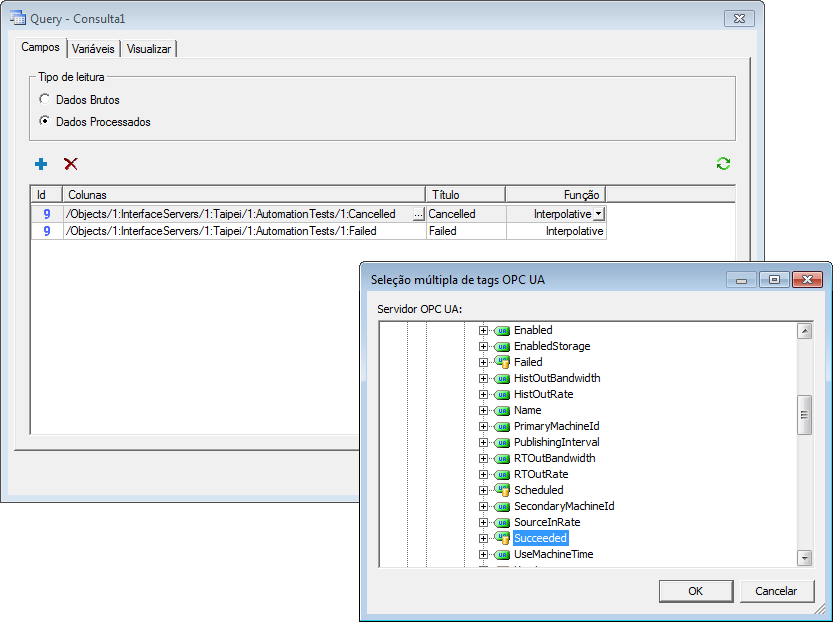Consulta utilizando um Driver de Comunicação OPC UA
