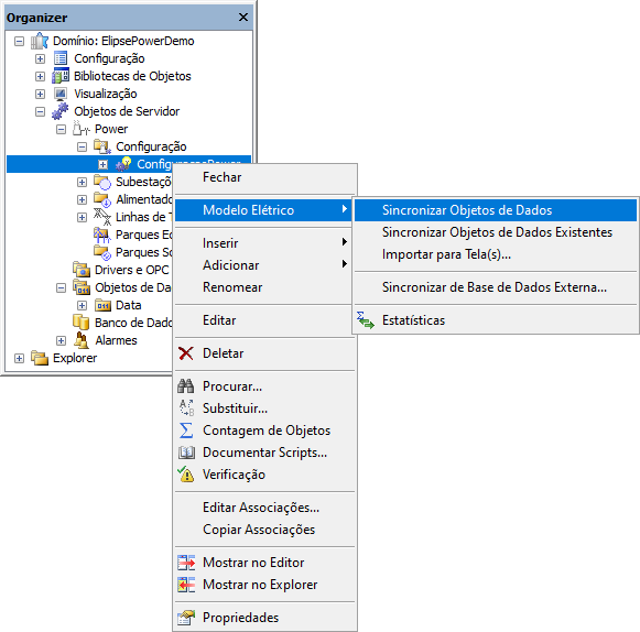 Opção Sincronizar Objetos de Dados