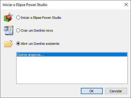 Caixa de diálogo inicial do Elipse Power Studio