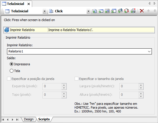 Configurações do Pick Imprimir Relatório