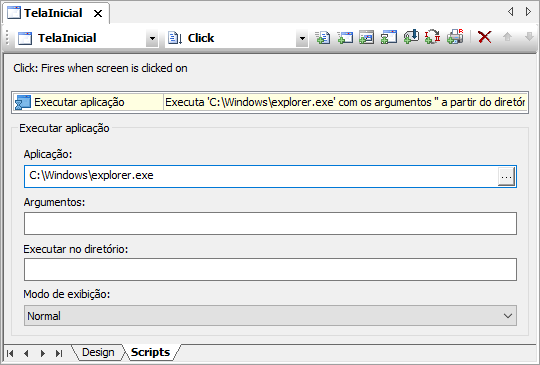 Configurações do Pick Executar Aplicação