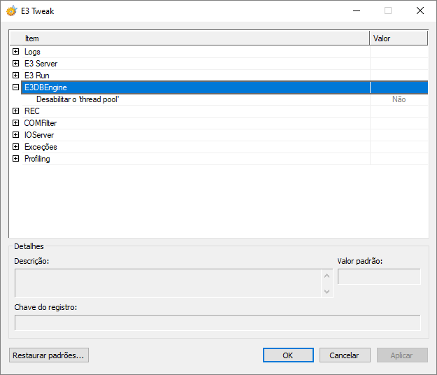 Configurações do E3DBEngine