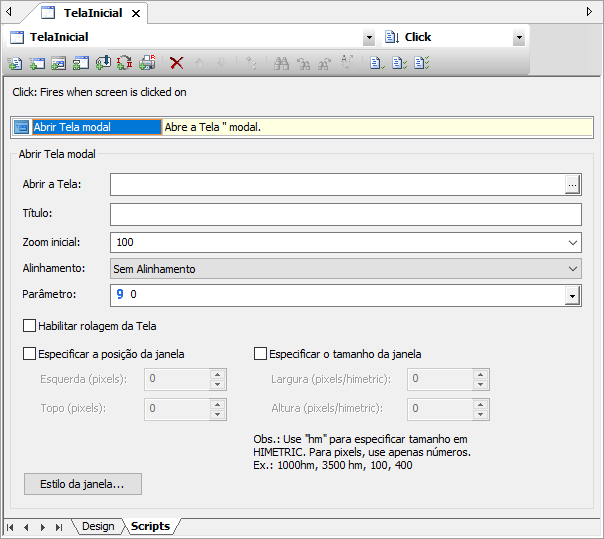 Introdução aos Scripts > Definindo Scripts > Picks > Abrir Tela Modal