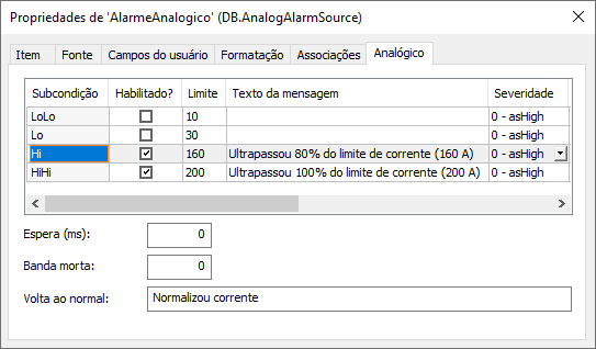 Propriedades do Alarme Analógico