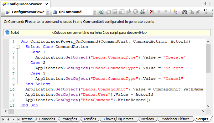 Script do evento OnCommand
