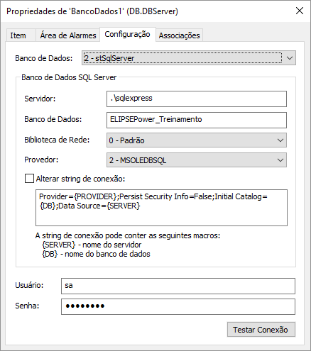 Aba Configuração do Banco de Dados