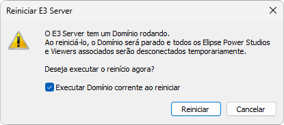 Opção de reiniciar um E3 Server sem inicialização configurada