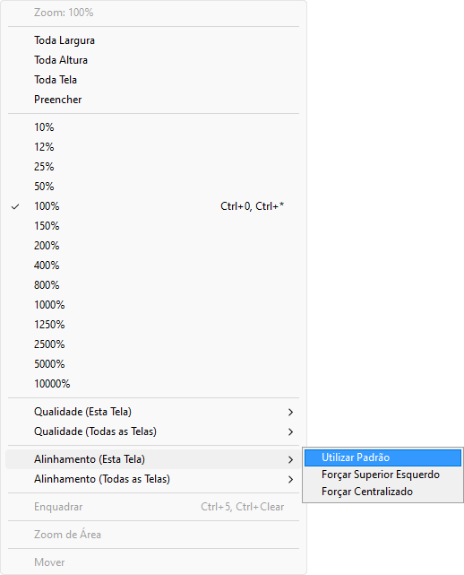 Opções da propriedade ScreenAlignment da Tela