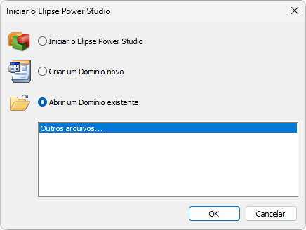 Caixa de diálogo inicial do Elipse Power Studio