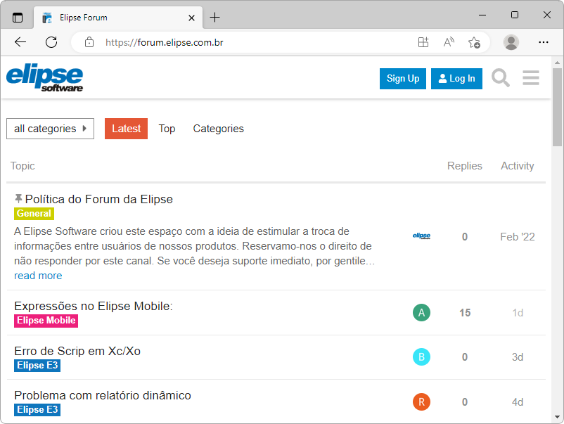 Página inicial do Fórum da Elipse Software