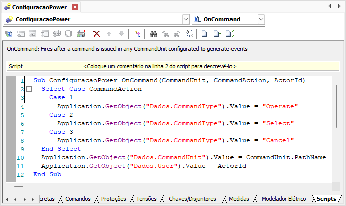 Script do evento OnCommand