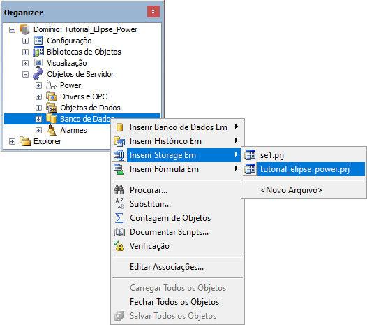 Opção de inserir um Storage no projeto