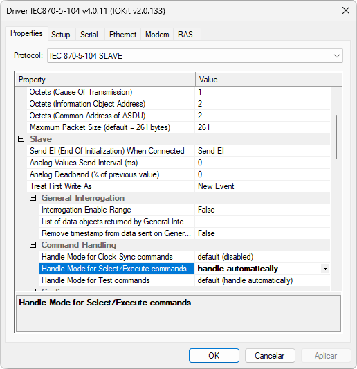 Opção Handle Mode for Select/Execute commands