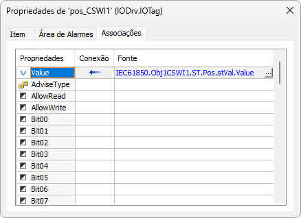 Associação Simples na propriedade Value do Tag pos_CSWI1