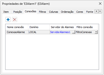 Janela de Propriedades do E3Alarm Janela de Propriedades do E3Alarm