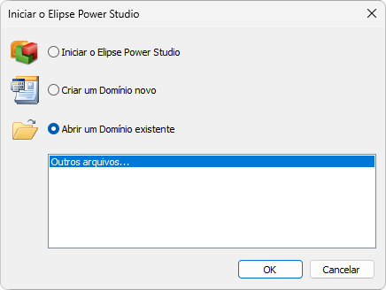 Caixa de diálogo inicial do Elipse Power Studio Caixa de diálogo inicial do Elipse Power Studio