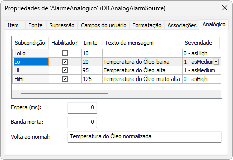 Configuração do Alarme Analógico Configuração do Alarme Analógico