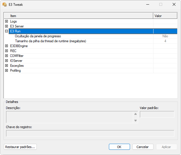 Configurações do E3Run