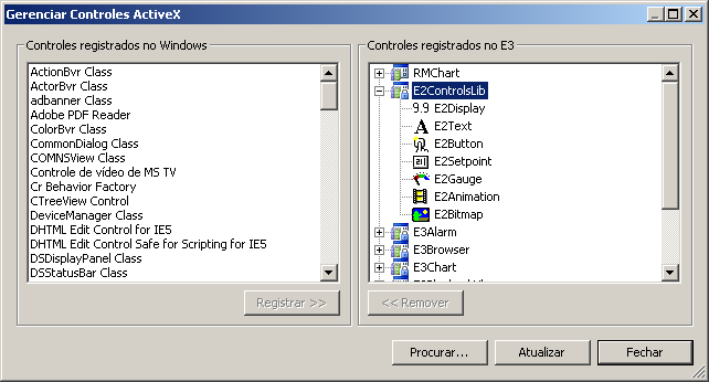 Janela Gerenciar Controles ActiveX Janela Gerenciar Controles ActiveX