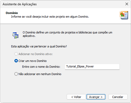 Opção de definição de um Domínio