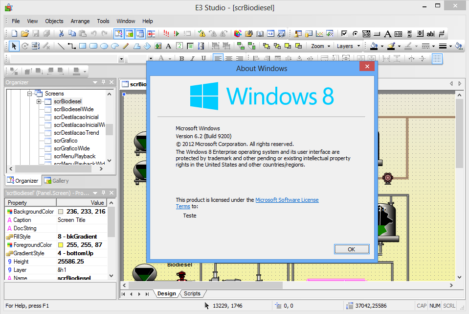 Elipse Power Studio executando no Windows 8 Elipse Power Studio executando no Windows 8