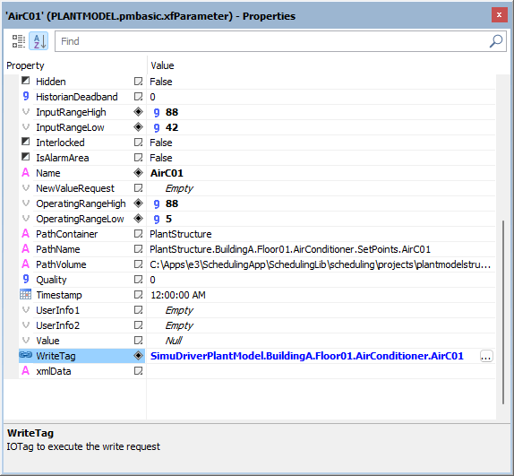 Configuração de propriedades de objetos Parameter