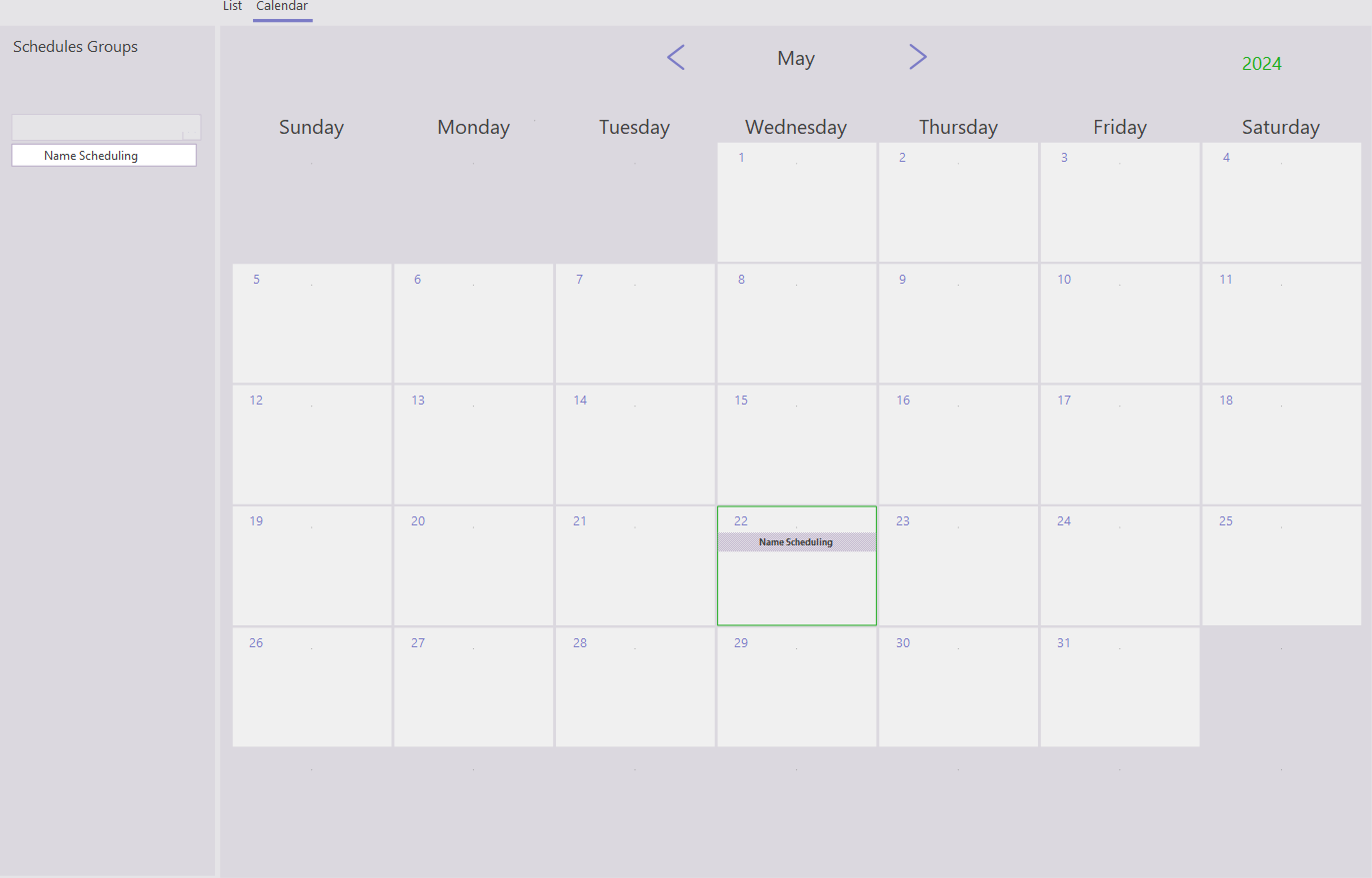 Interface de Calendário