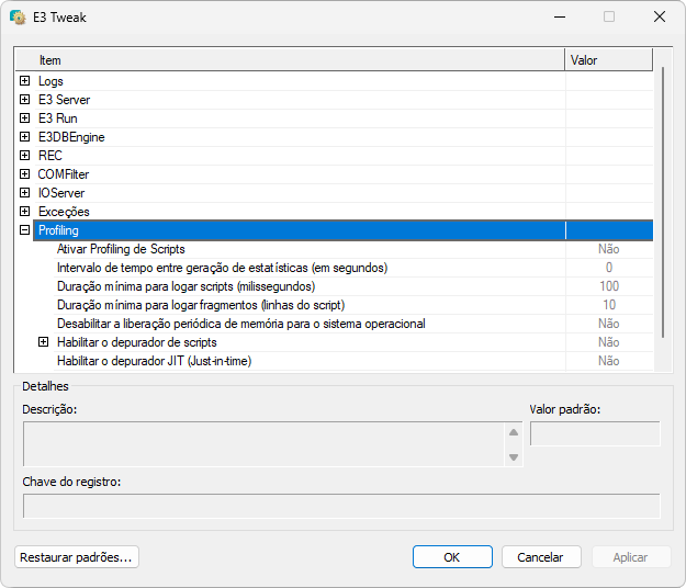 Configurações de Profiling