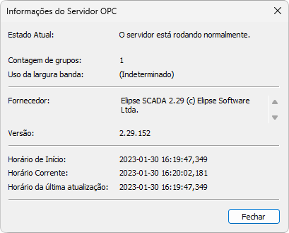 Janela Informações do Servidor OPC