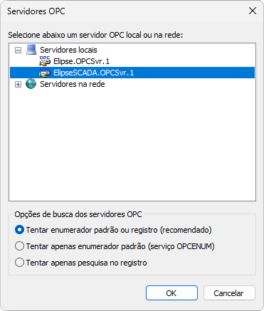 Janela Servidores OPC
