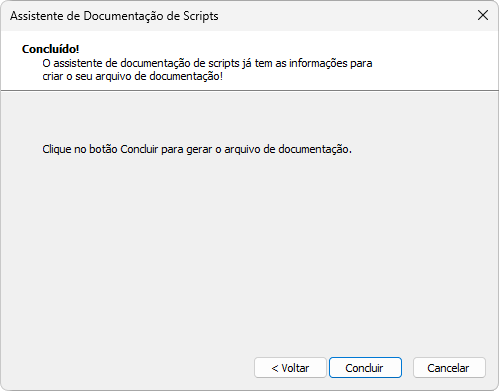 Mensagem de finalização da geração do arquivo que contém os scripts