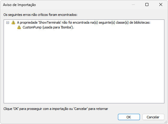 Mensagem de aviso na seleção de classes inadequadas para importação Mensagem de aviso na seleção de classes inadequadas para importação