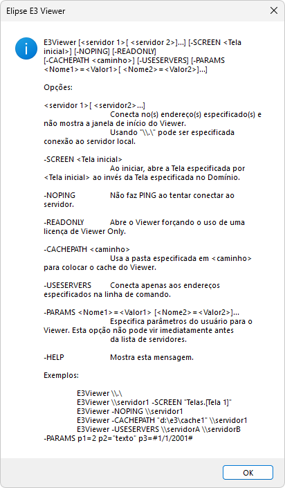 Caixa de diálogo de ajuda do Elipse Water Viewer