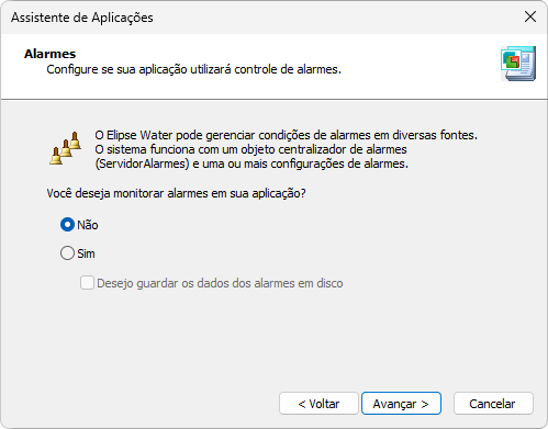 Opção de configuração de alarmes