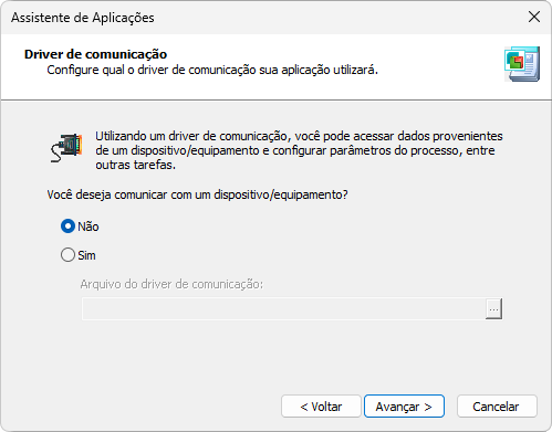 Opção de configuração de um Driver de Comunicação