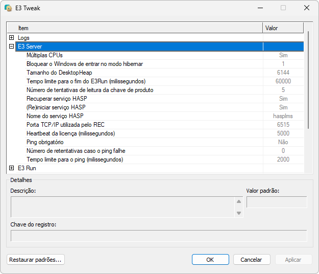 Configurações do E3 Server