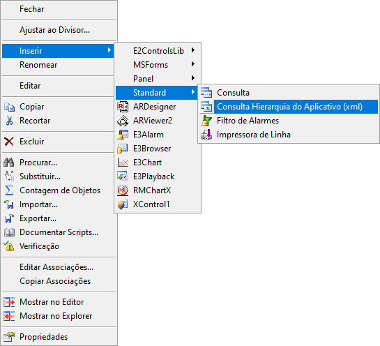 Opção de inserir um objeto Consulta Hierarquia do Aplicativo