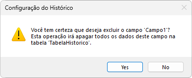 Confirmação de exclusão de um Campo de Histórico