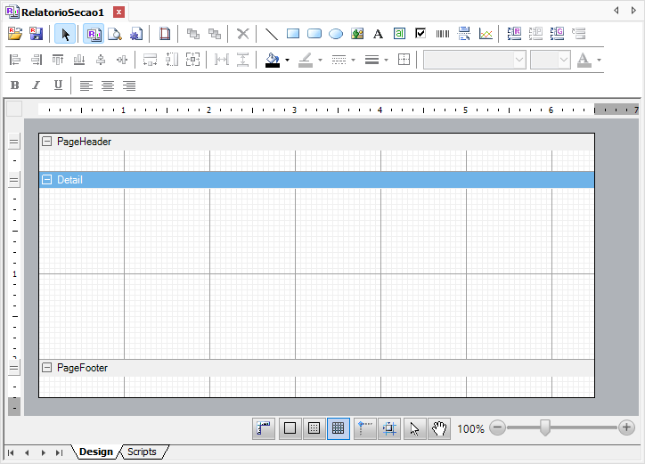 Barra de ferramentas de um Relatório de Seção