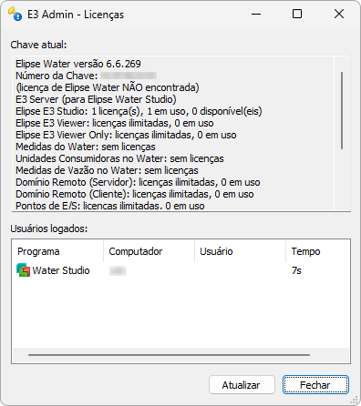 Janela E3 Admin - Licenças
