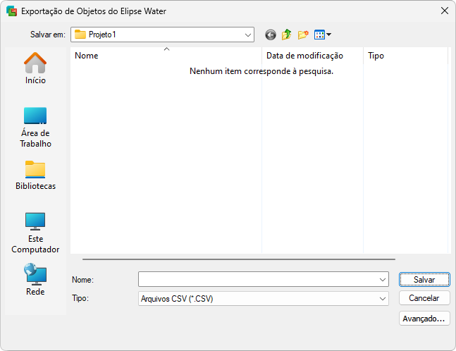 Janela para exportação de objetos
