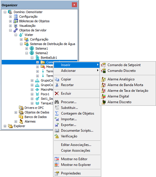 Opção de inserir um Comando de Setpoint ou Discreto