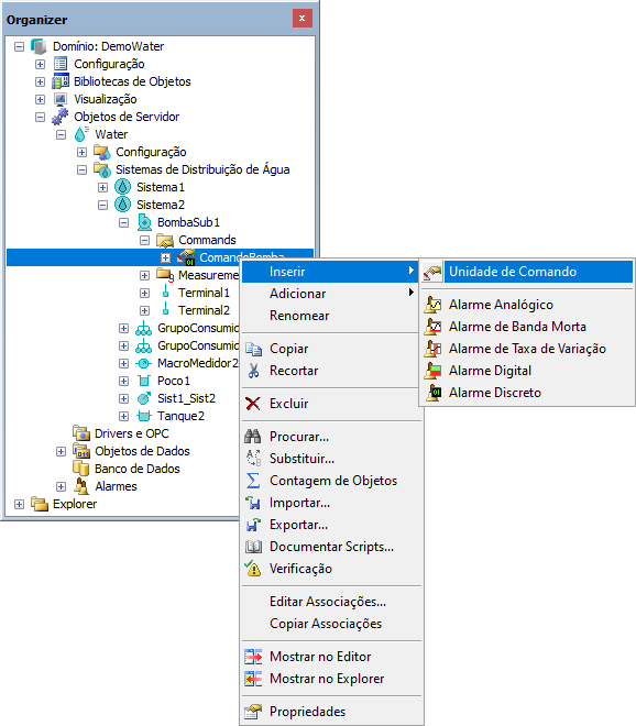 Opção Inserir - Unidade de Comando