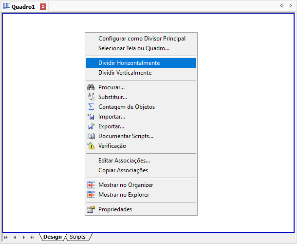 Opção Dividir Horizontalmente
