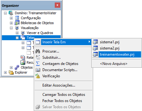 Opção de inserir uma Tela Opção de inserir uma Tela