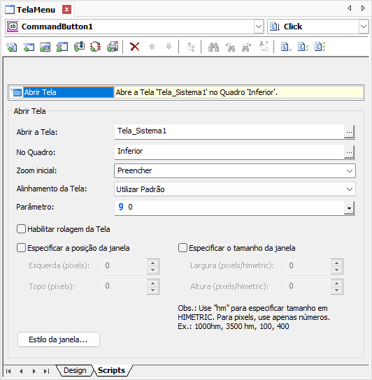 Pick para abrir a Tela_Sistema1 Pick para abrir a Tela_Sistema1