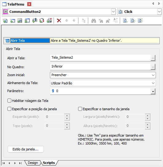 Pick para abrir a Tela_Sistema2 Pick para abrir a Tela_Sistema2