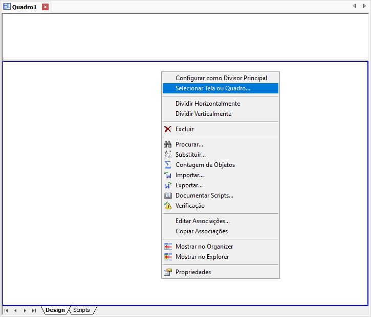 Opção Selecionar Tela ou Quadro