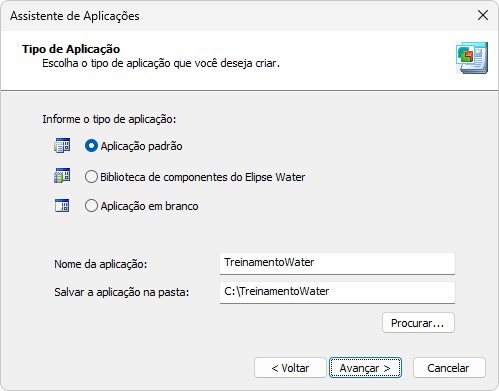 Opção de definição do tipo de aplicação
