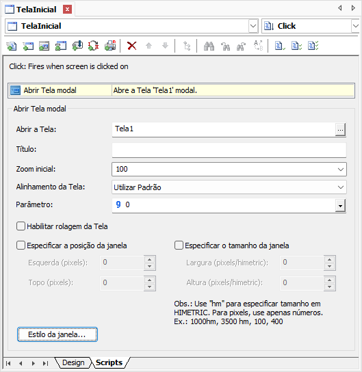 Configurações do Pick Abrir Tela Modal Configurações do Pick Abrir Tela Modal